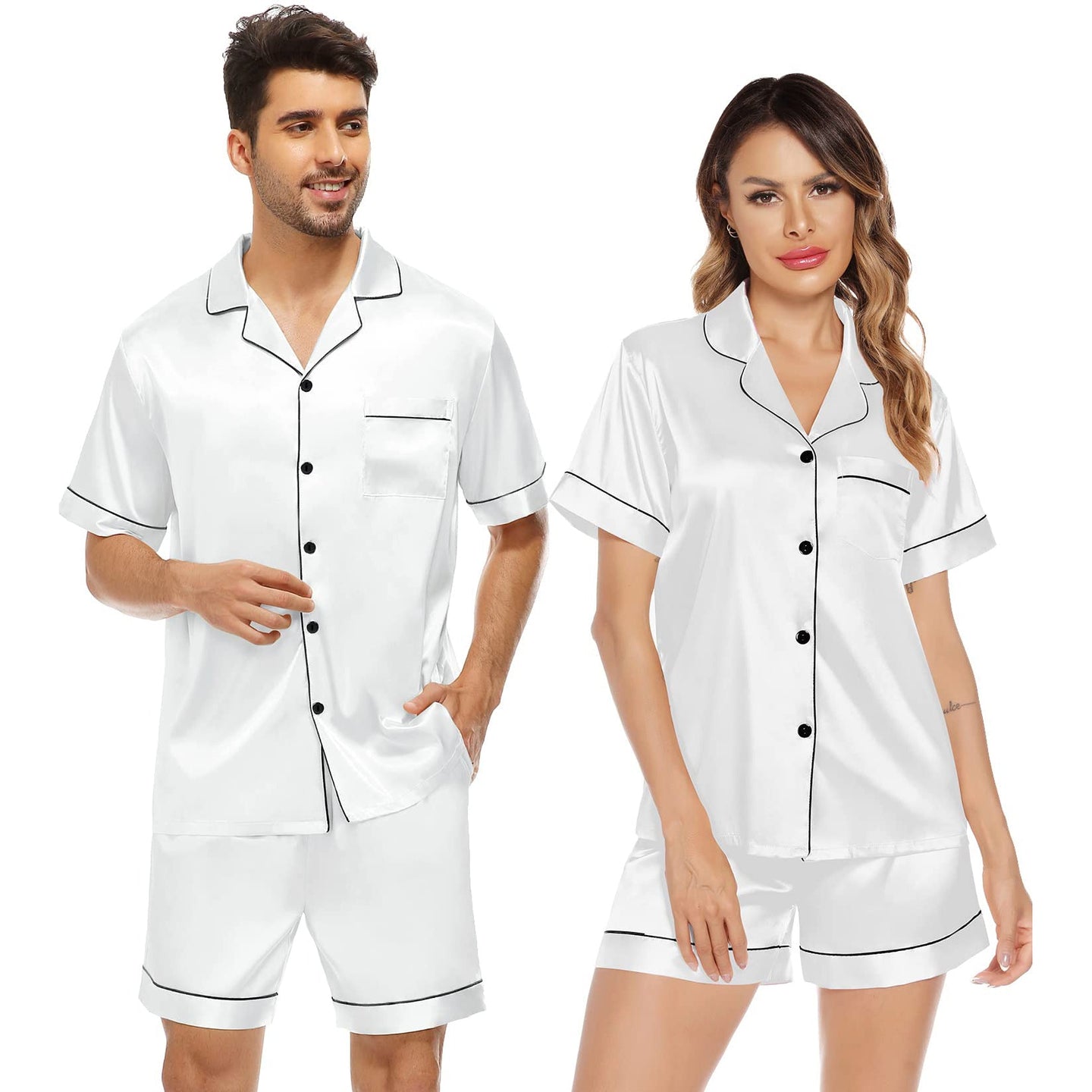 Silk Pajamas Men And Women Short Set